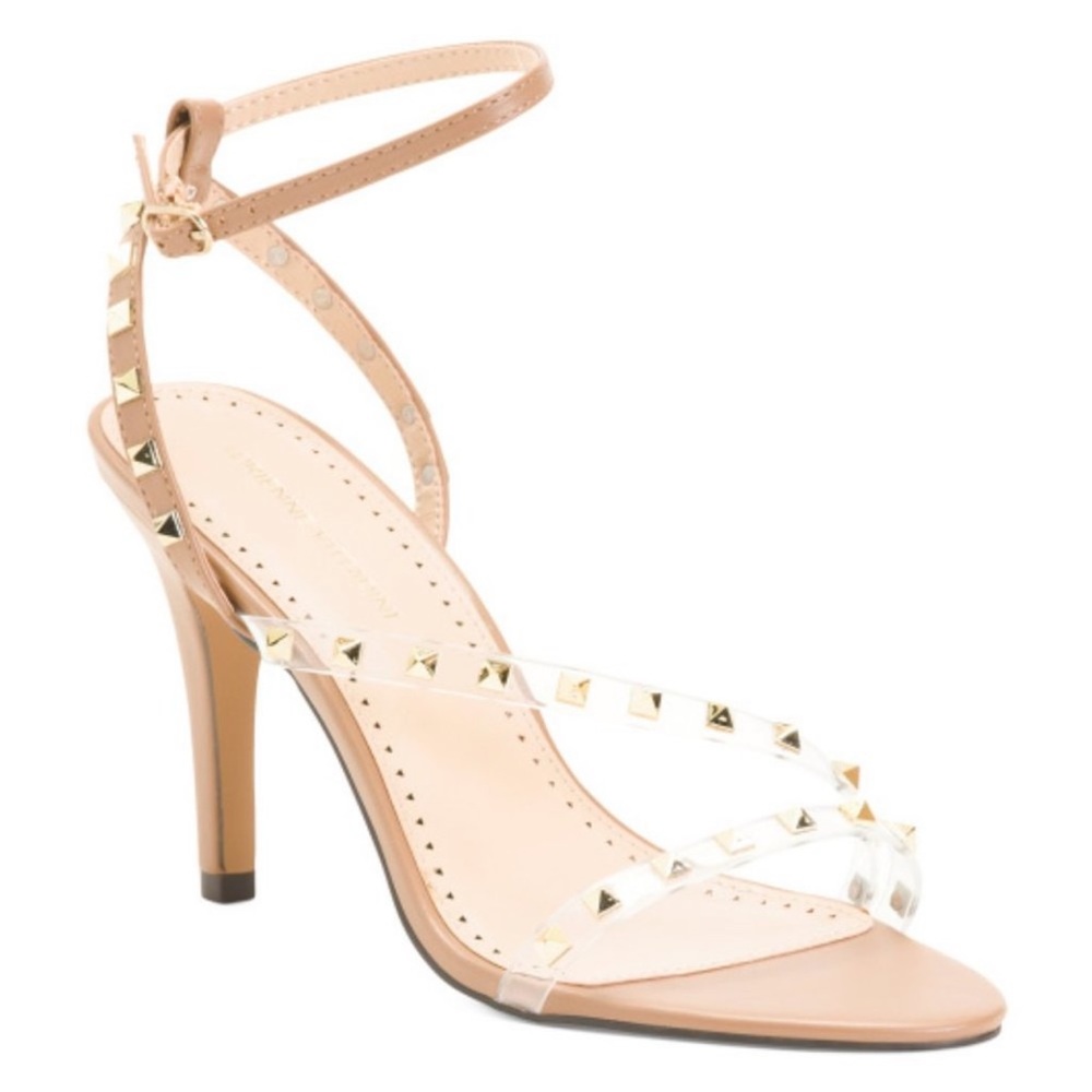 Adrienne Vittadini Studded Sandals 4’ Heels in Nude